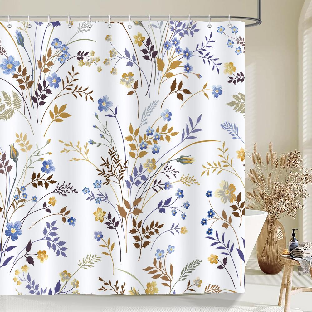 Bathroom Flowers Shower Curtain Watercolor Plant Floral Art Polyester Fabric Shower Curtain 180 * 180Cm With 12 Hooks