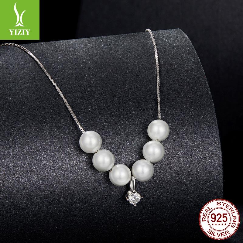 S925 Sterling Silver Smart Pearl Moissanite Necklace, Women'S Premium Stacked Collarbone Chain Autumn And Winter Light Luxury