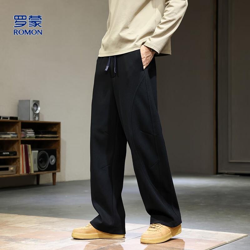 ROMON Men's Wool Blend Relaxed Fit Curved-Leg Casual Pants