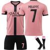 Teens Kids Adults Custome Name Football Kits 24/25 PSG 2nd Away #7 Mbappé Sport Training Jersey Set with Socks
