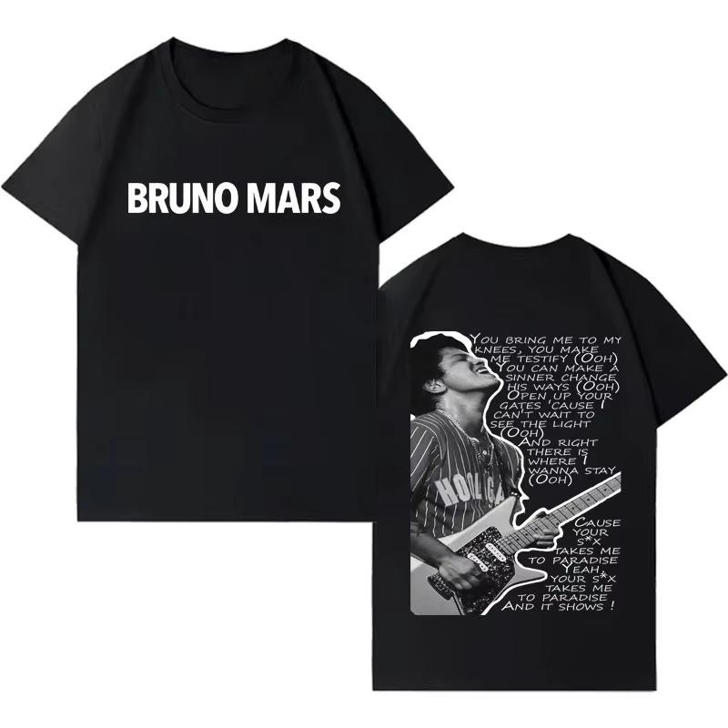Rapper Bruno Mars Trendy Double Sided Graphics Tshirt Casual pure cotton Short Sleeve Top 2026 Spring summer Streetwear Unisex