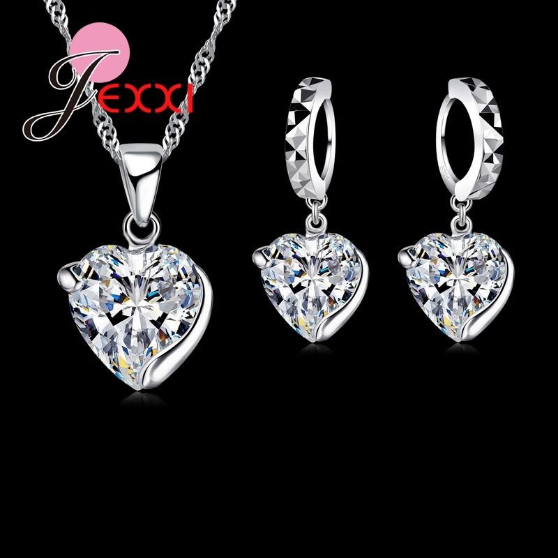 Precious Gift Lady's Best Love 925 Sterling Silver Heart Shape Jewelry Set Water Wave Necklace Drop Earrings Fashion Jewelry