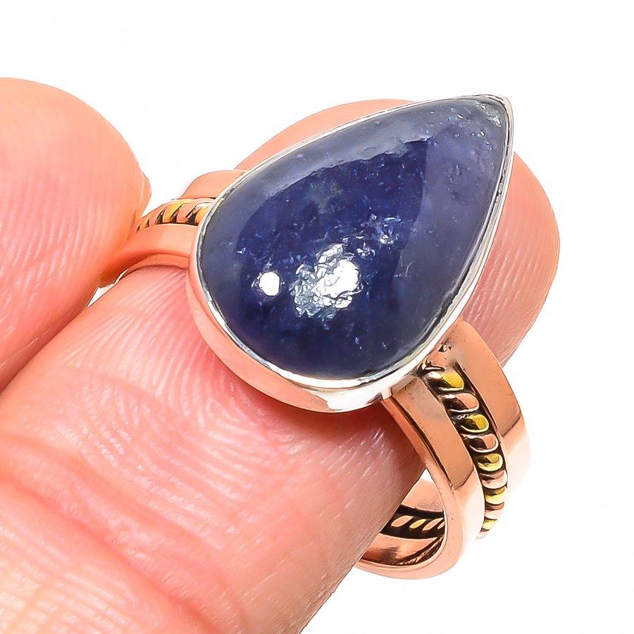 Natural Iolite Gemstone Two Tone 925 Solid Sterling Silver Gift Ring S.10 D8b16