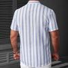 Fashion New Men Clothes Summer Short Sleeve Stripe Shirt 100% Polyester 3D Digital Print Cool Shirt Tops