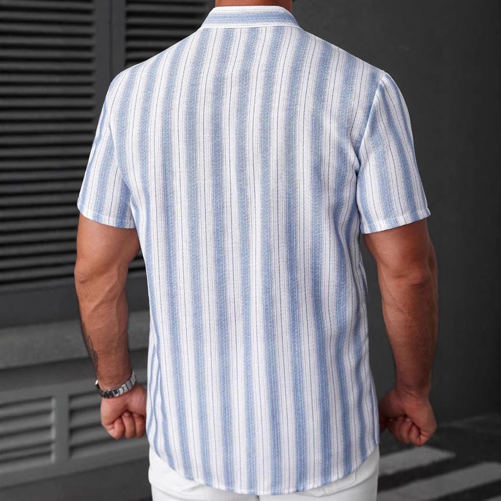 Fashion New Men Clothes Summer Short Sleeve Stripe Shirt 100% Polyester 3D Digital Print Cool Shirt Tops