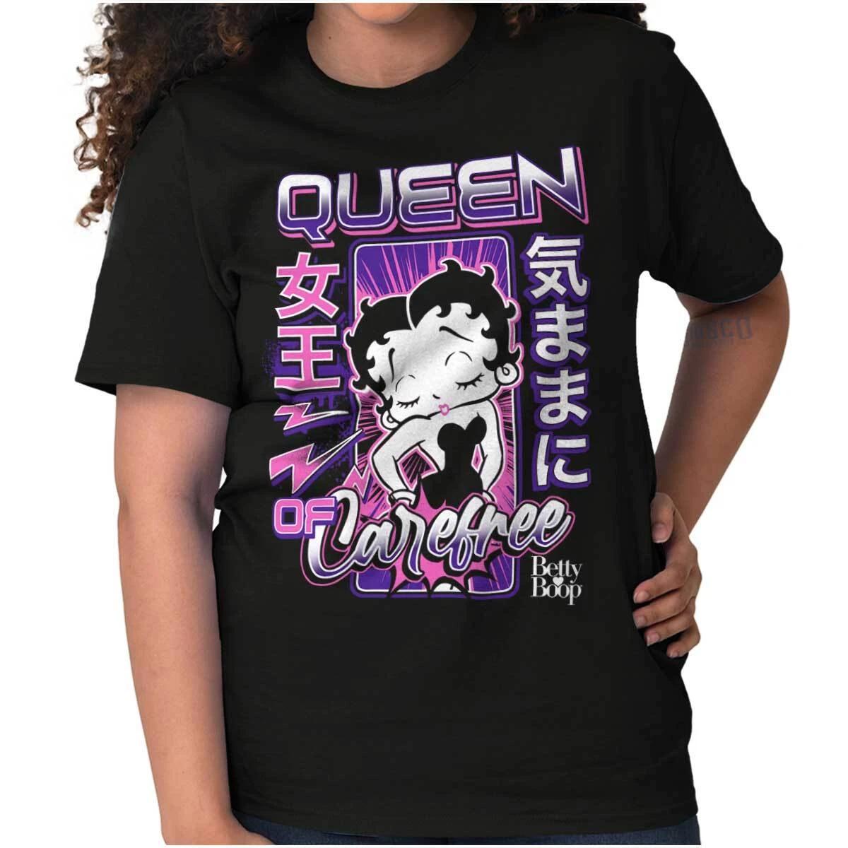 Betty Boop Kanji Cartoon Queen of Carefree Womens Graphic Crewneck T Shirt Tee XL