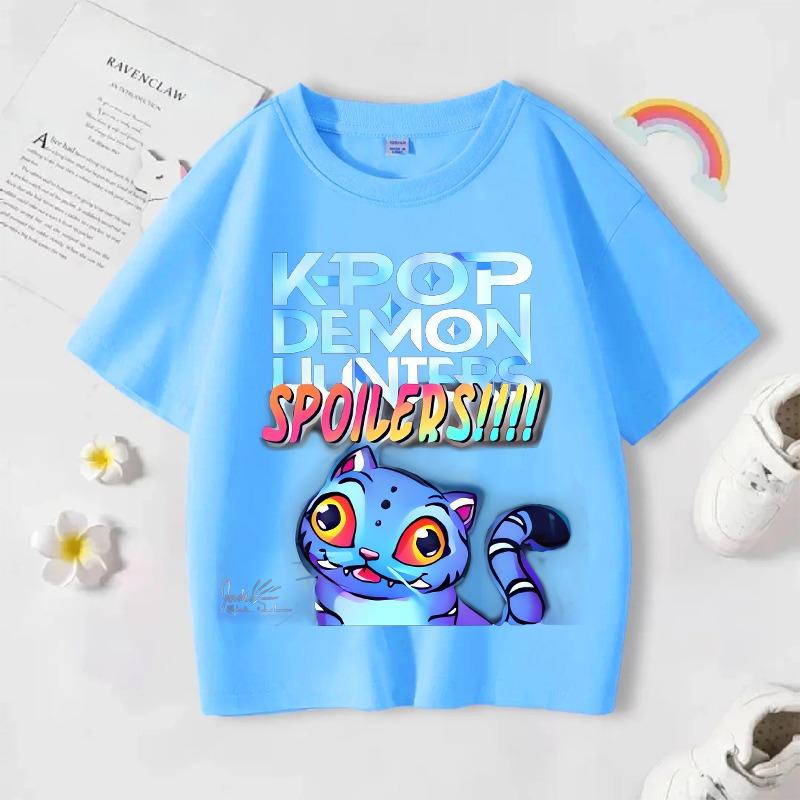 

Kpop Охотник на демонов Хлопковая футболка Руми Мира Зои Аниме Детская одежда для девочек и мальчиков Летняя футболка с коротким рукавом Детская модная футболка Топ Подарок 130