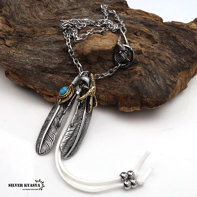 Stainless Steel Double Feather Necklace Pendant Silver Sun Turquoise Feather Necklace Extra Large Feather Custom Feather Necklace Popular [silver