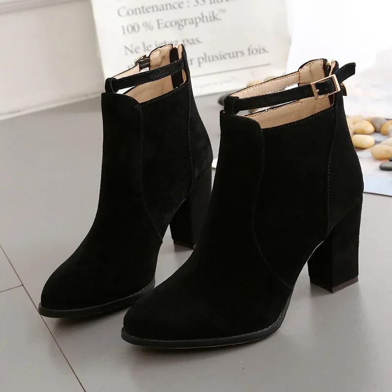 Women's Heeled Ankle Boots Fashion Sexy Pointed Woman Short Boots 2025 Spring Autumn New Plus Size 43 Women Shoes