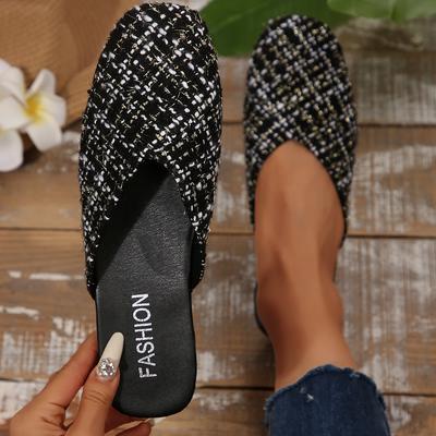 Pantoufles Femme Mode 2025 Nouvelles Chaussures Élégantes Femme Carré Bout Fermé Pantoufles Plates Femme Décontracté Cuir Grande Taille Sandales Mules Femme