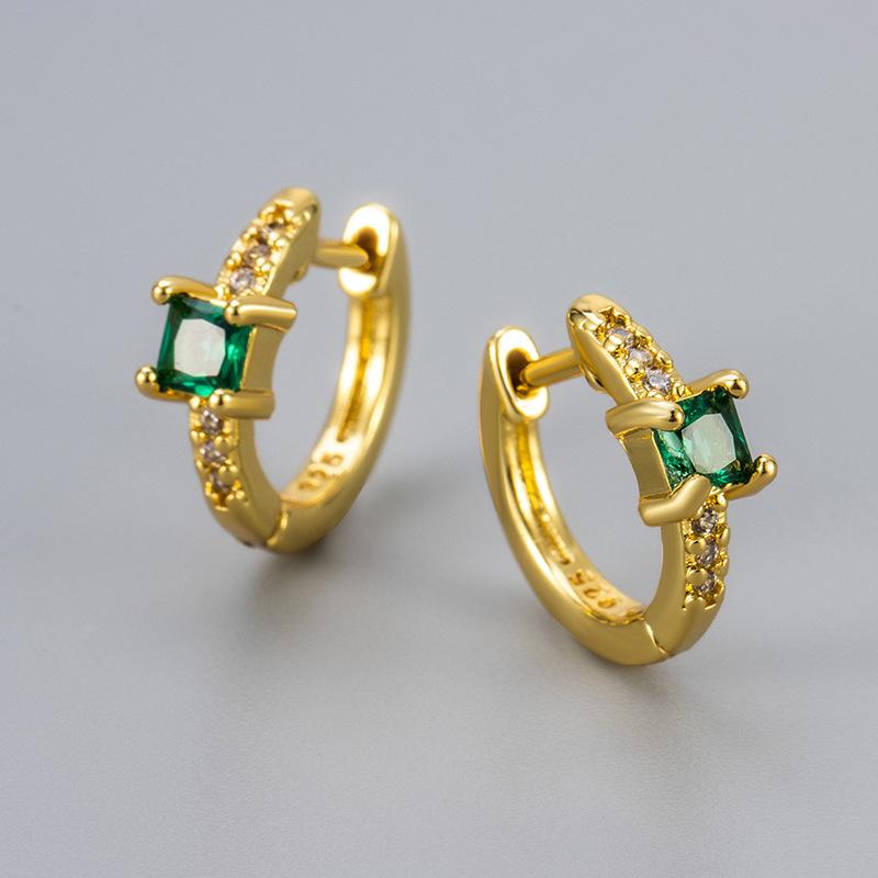 Vintage Square Micro Paved Zircon Earrings Women Niche Design Light Luxury High End Fashion Colored Diamond Hoops copper