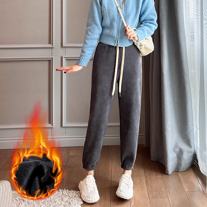 European Cotton Lint Sweatpants Women's Autumn and Winter Velvet and Thin Tied Feet Small Men's New Velvet Pants Casual Sweatpants