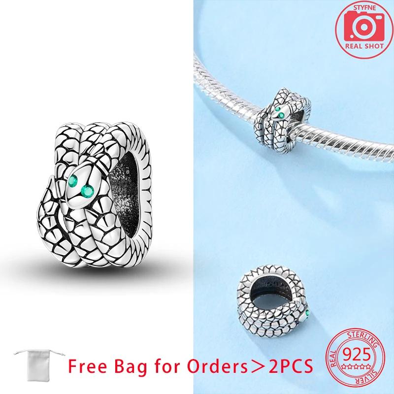Original Copper Purple Zircon Snake Charms Beads Fit Bracelet Women Accessory Jewelry Making Fine Jewelry Gift