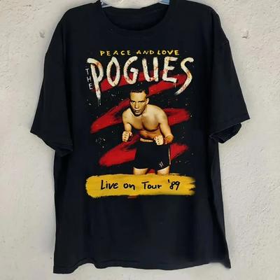 Vtg The Pogues Band Peace and Love Tour Cotton Black All Size T Shirt TR262
