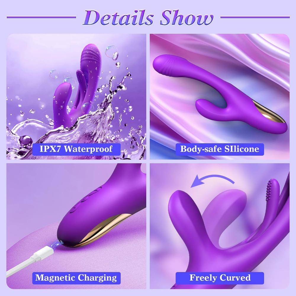 3-in-1 Rabbit Vibrator for Women - G-Spot & Clitoral Stimulation, 14 Vibration Modes + 7 Tongue Licking Flaps