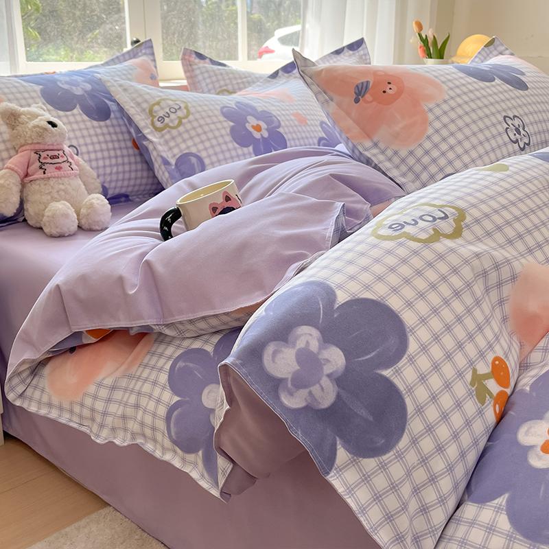 Soft 100 Percent Washed Cotton Blue Plaid Duvet Cover Set King Queen Size Comforter Cover And Sheet Bedding
