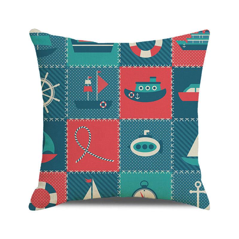 Watercolor Maritime-themed Logo Digital Printing Short Plush Pillow Covers for Car Sofa Office Cushion Cover Home Goods