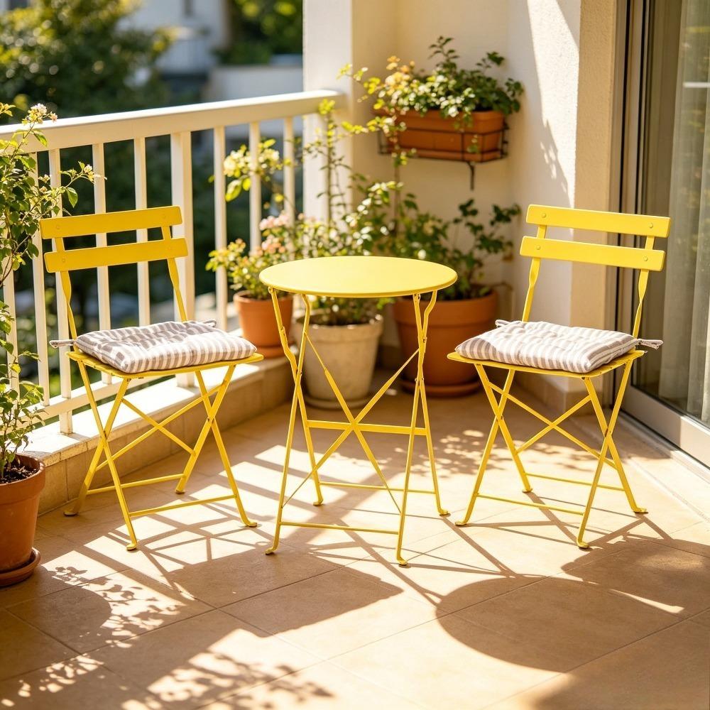 3pcs Table and Chairs Set Metal Folding Simple Solid Color Table and 2 Chairs Outdoor Decoration Garden Furniture