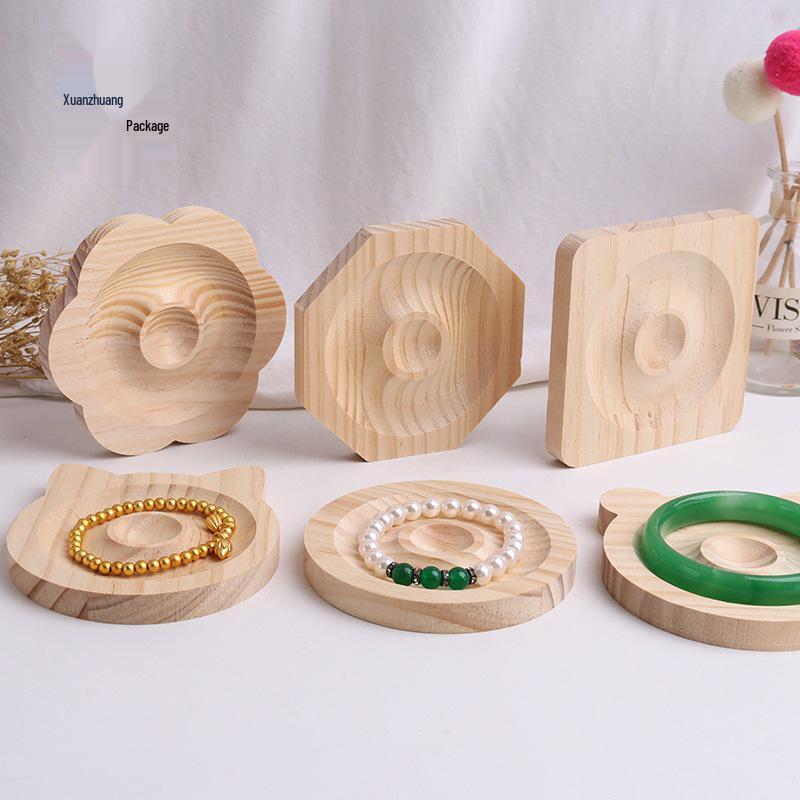 Round Natural Wood Jewelry Display Stand for Bracelets, Geometric Shape Square Tray