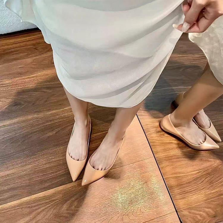 French Side Empty Nude Flat Shoes Femininity Casual Versatile Professional Commuter Pointed Single Shoes 2025 Summer New