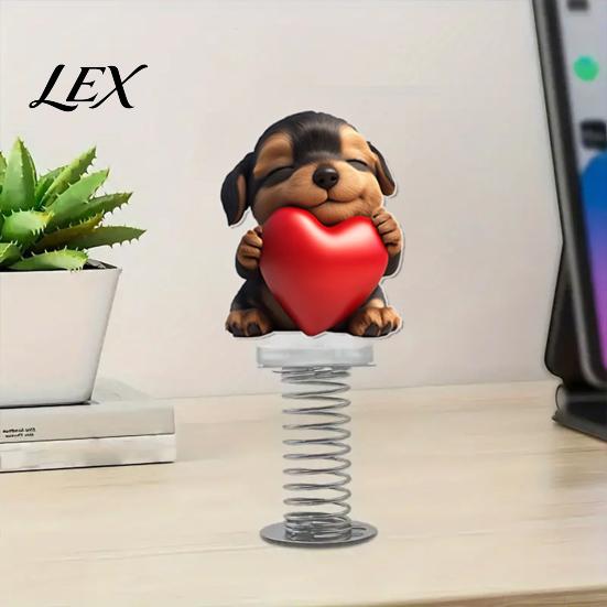 Vivid Character Car Interior Accents Cute Cat/Dog/Elf Dashboard Decorations with Spring Swing Design, Double-sided 2D Flat Acrylic Small Gifts