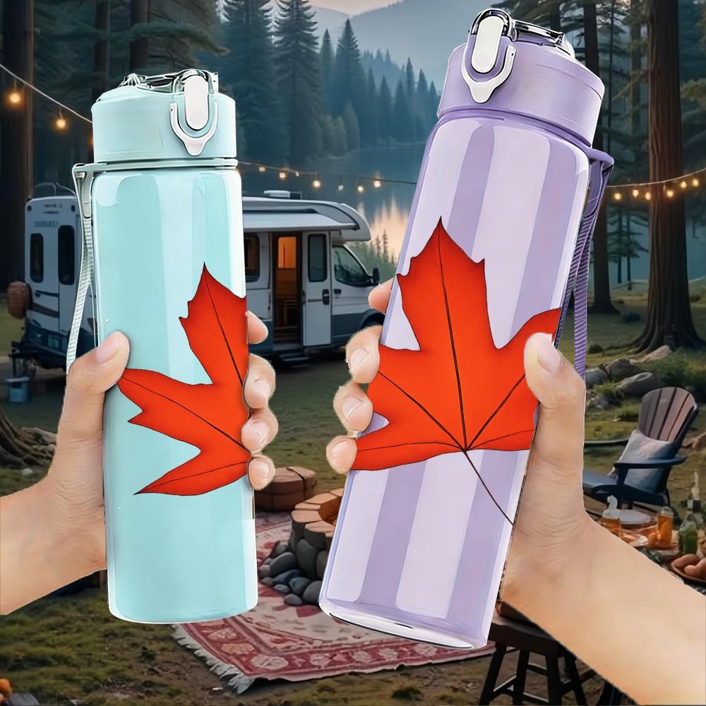 1PC Maple Leaf 750ml Color Plastic Sports Water Bottle Leakproof Flip Straw Lid Suitable for Sports Office Home Use