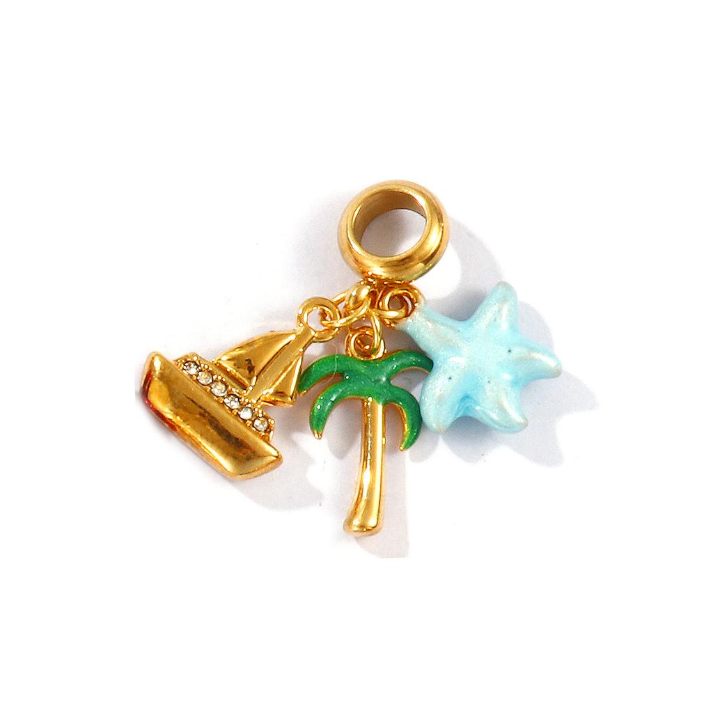 Doreen Box 18k Gold Plated Enamel Animal Plant Charms 304 Stainless Steel European Style Swing Bead Necklce Pendant