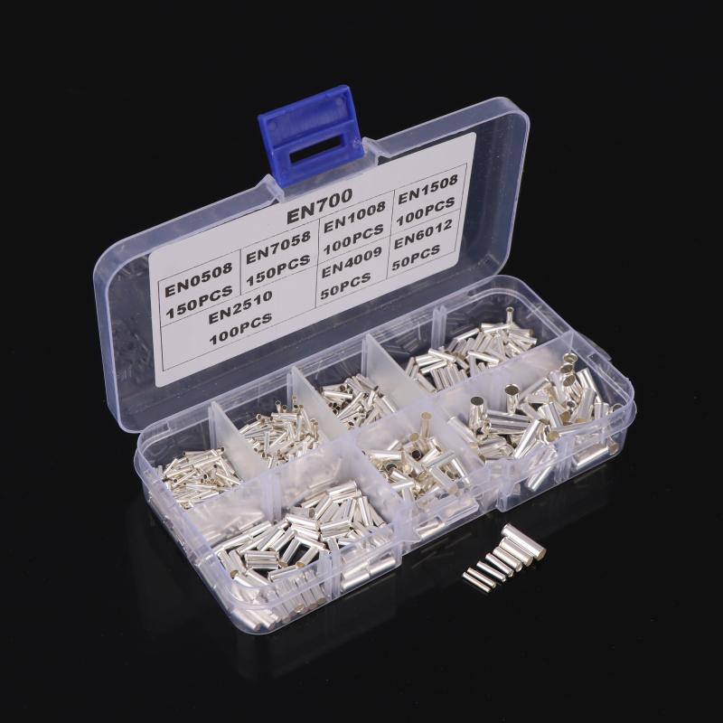 700 Stück gemischte Größen unisolierte Kabelhülsen blanke Klemmen röhrenförmige Drahtendhülsen einfach für Drahtverbindung Stift Crimp