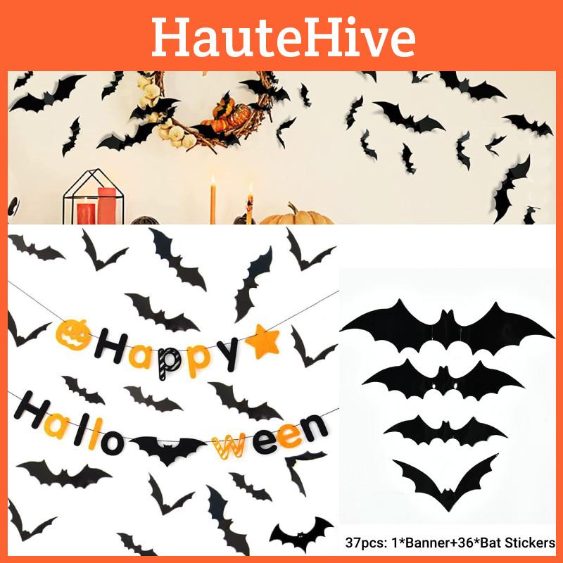 Halloween 3d Bat Sticker Decoration Pack Of 12 Pvc Bat Stickers For Haunted House Decor