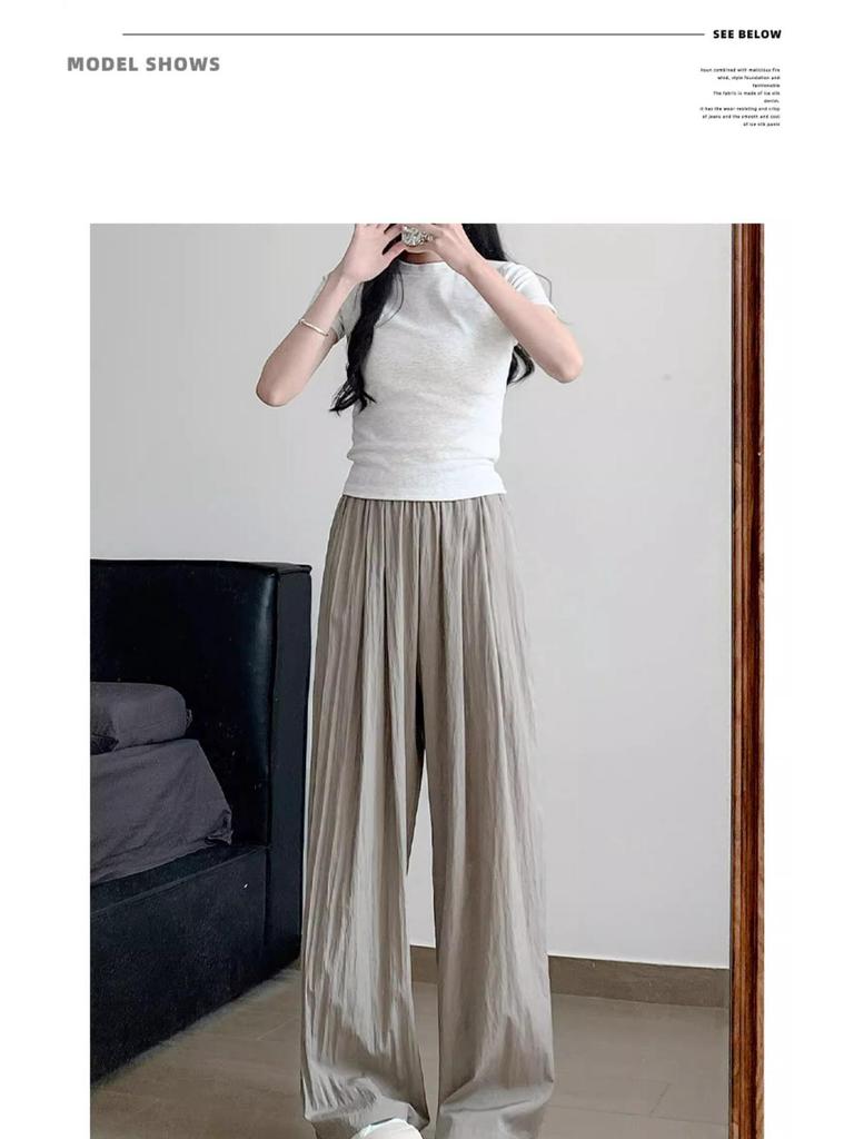 Petite Ice Silk Wide-Leg High Waist Summer Pants for Women