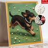 5D Pearl Painting Kit Framed with Running Dog Design Sparkling Bead Art Canvas DIY Relaxing Craft for Wall Decor Gift Home Art Projects