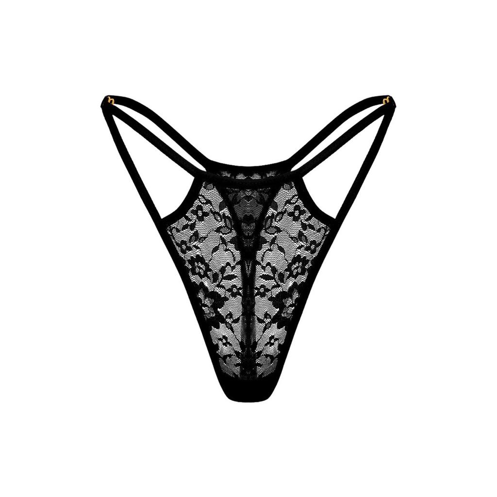 Women's Sexy Solid Color Lace Hollow See-through Low Waist Thong