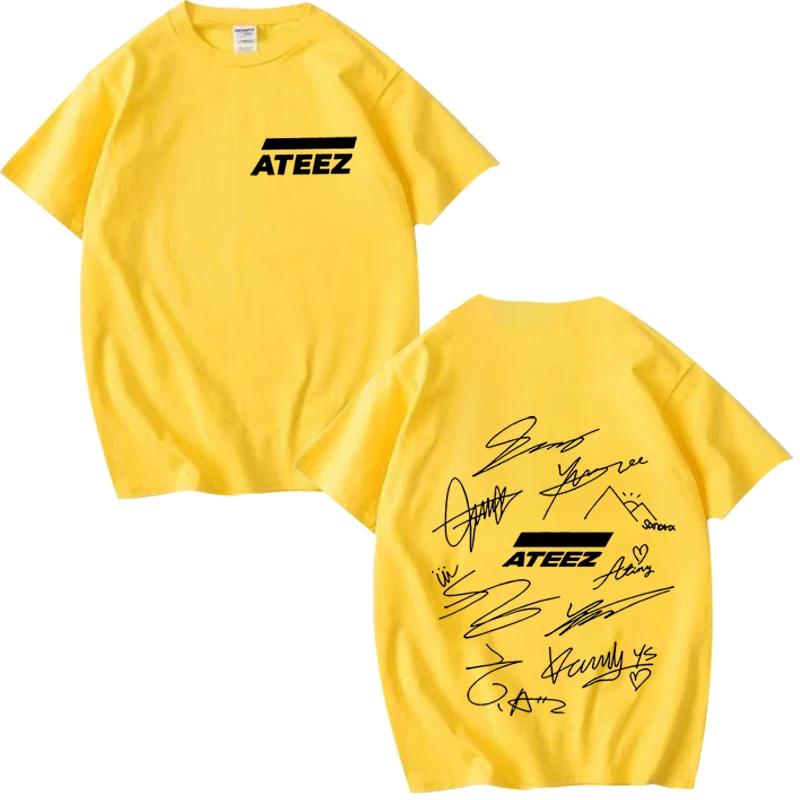 Camiseta ATEEZ World Tour com Assinaturas dos Membros da Banda e Estampa Geométrica nas Costas masculina feminina Verão Unisex tops