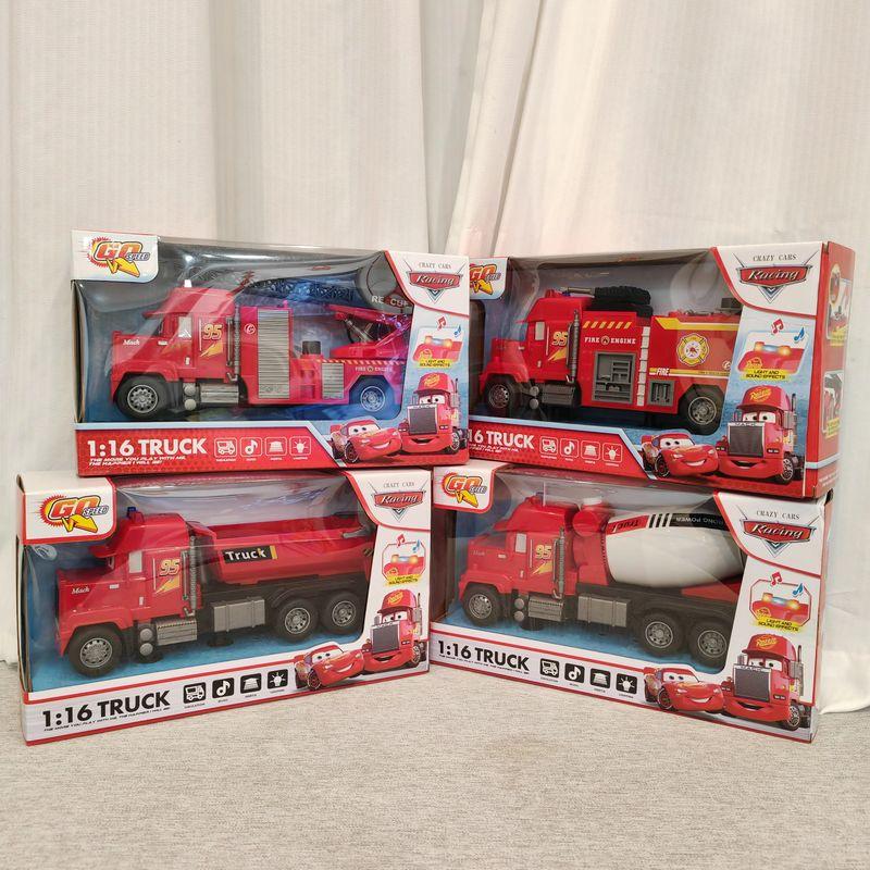 1:16 Pixar Toy Car 5pcs/Set Die-Cast Anime Lightning Mcqueen Mack Folding Flatbed Truck Model With Sound Light Interactive Gifts