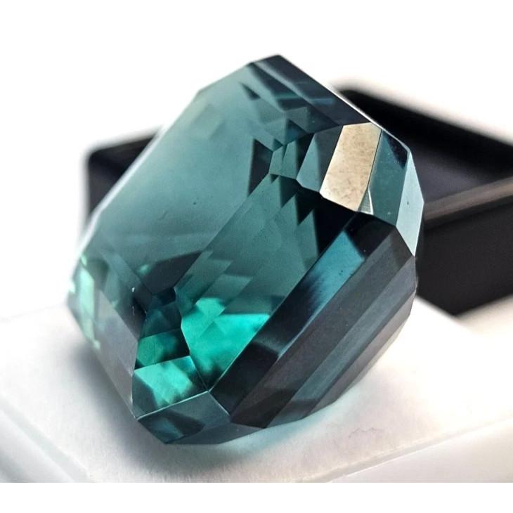 Natural Teal Blue Tourmaline 38+ Ct Emerald Cut Certified Fabulous Gemstone