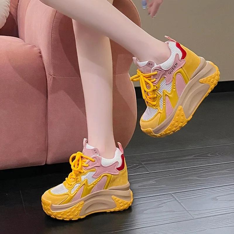 Fashion New 10cm Fashionable and Versatile Thick Soled Dad Shoes For Autumn 2025 New Mesh Breathable Casual Lace Up Sports Women's Shoes