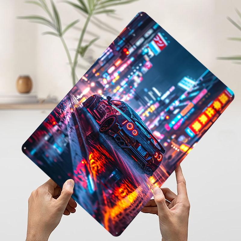 Sports Car In The Rain Printed Poster Customized Wall Art Retro Vintage Metal Tin Signs for Room Decoration Home Decorations