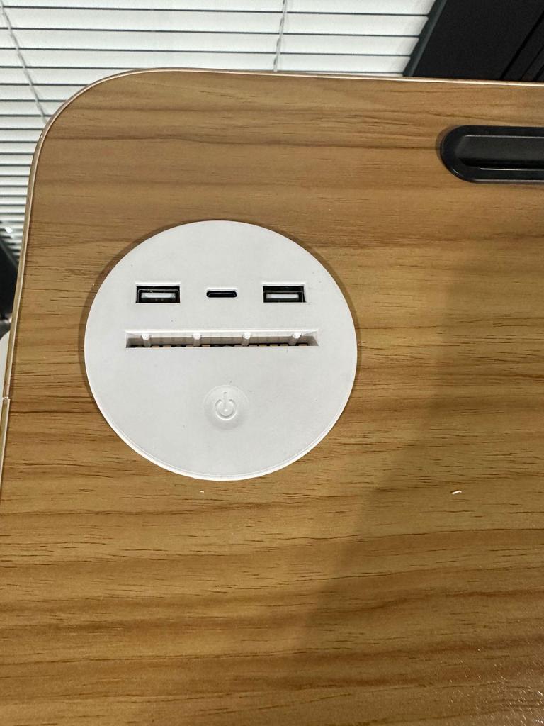 Computer Monitor Stand with USB & Type-C Ports, Keyboard Storage, and Rack.