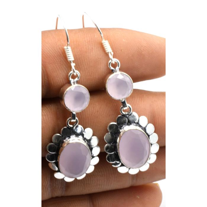 Rose Chalcedony Gemstone Ethnic Handmade Drop Dengle Earring Jewelry ER 041