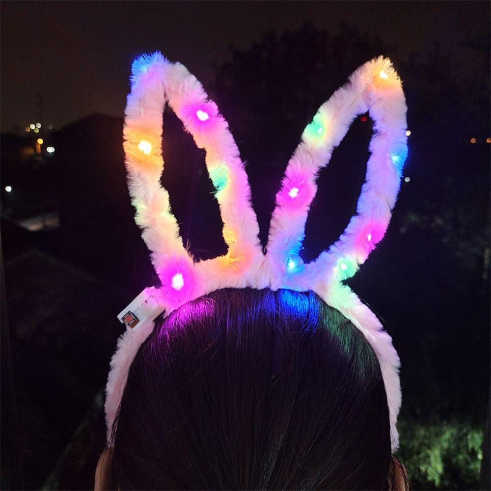 LED Lights Rabbit Ears Glow Hair Band Luminous LED Lights Headband Plush Hair Hoop  Children