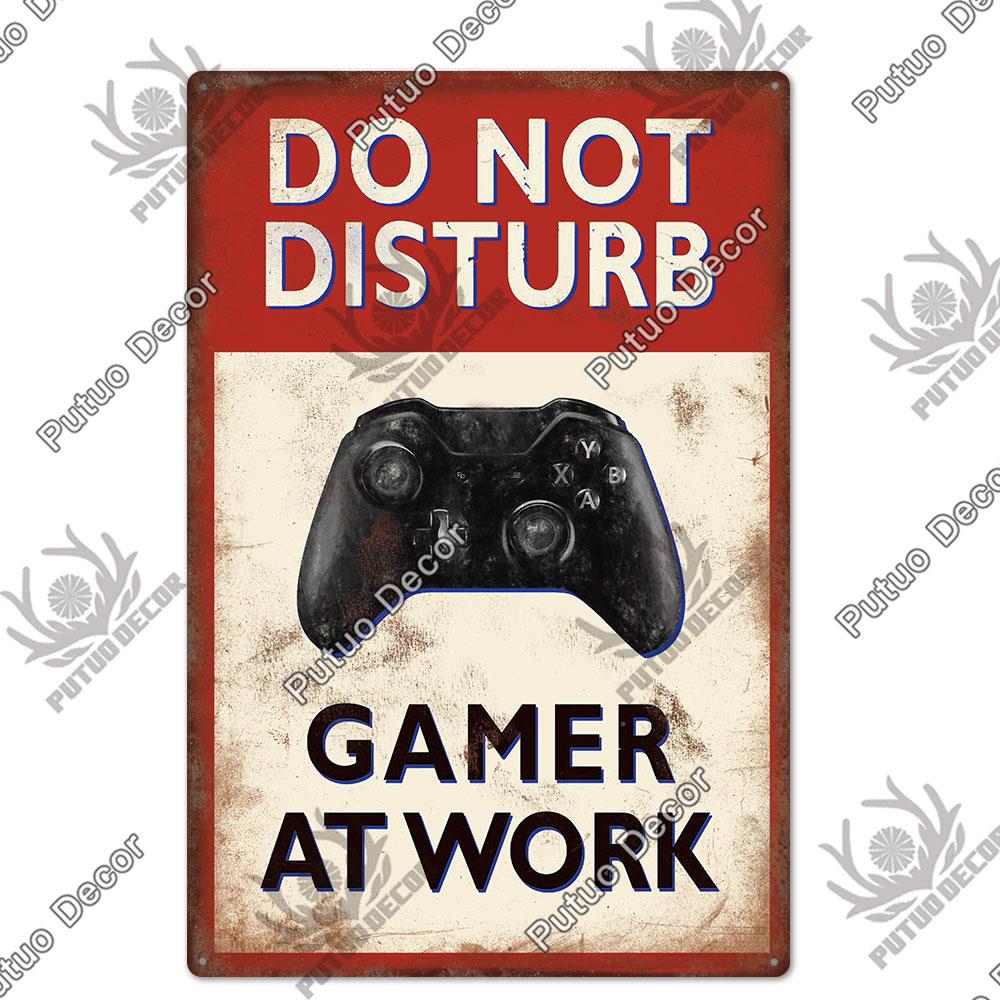 Decor Funny Gamer Metal Signs Vintage Tin Sign Gamer At Work Retro Signs for Home House Club Game Room Man Cave Wall Decor