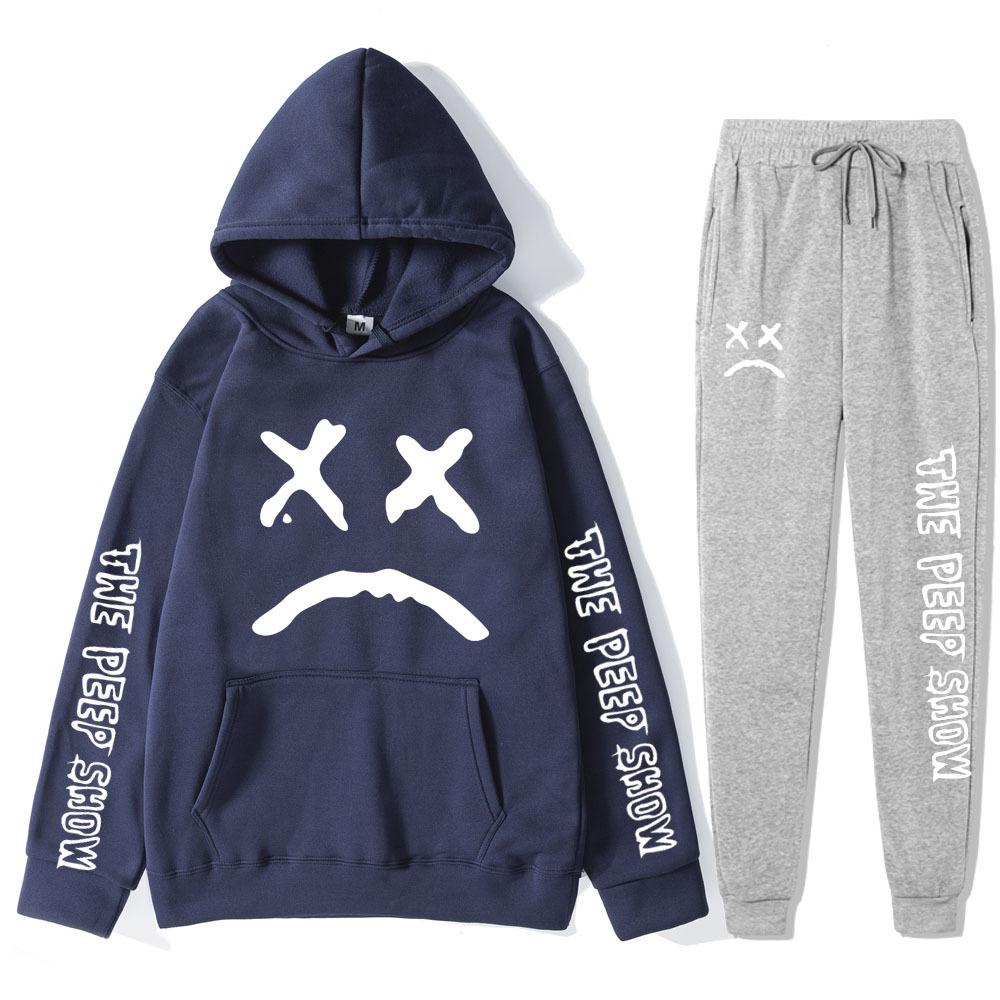 

Autumn Winter Lil Peep The Peep Show Graphic Printed Hoodies Sweatpants Set Fashionable Casual Warm Sports Long Sleeved Pants Men s Sport Wear L