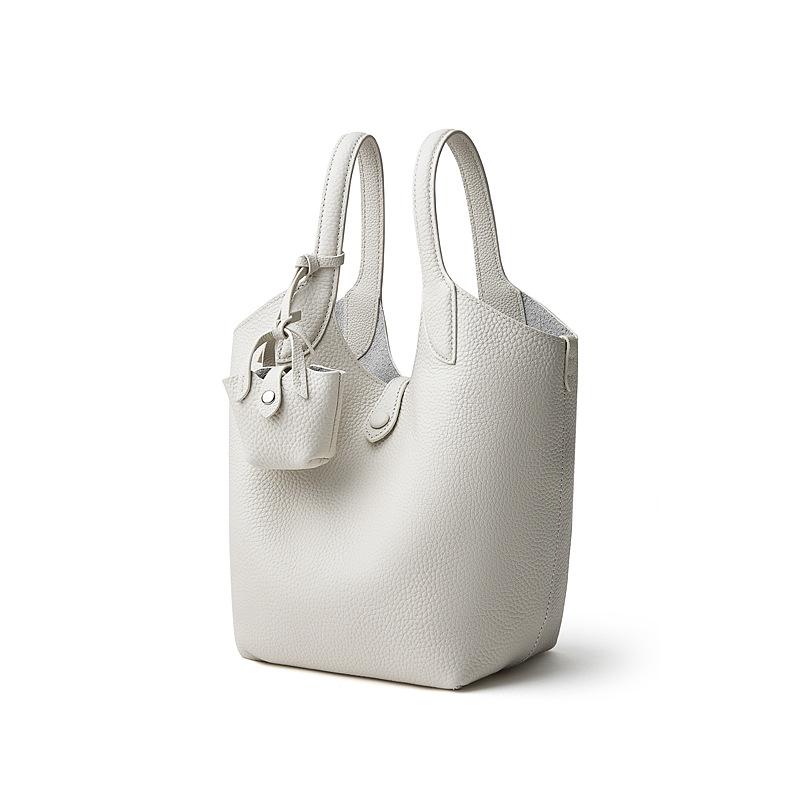 Light Luxury Small Crowd Design Handbag Canvas Bag Genuine Leather And New High-grade Sense All-match Casual Bucket Bag Women's Bag