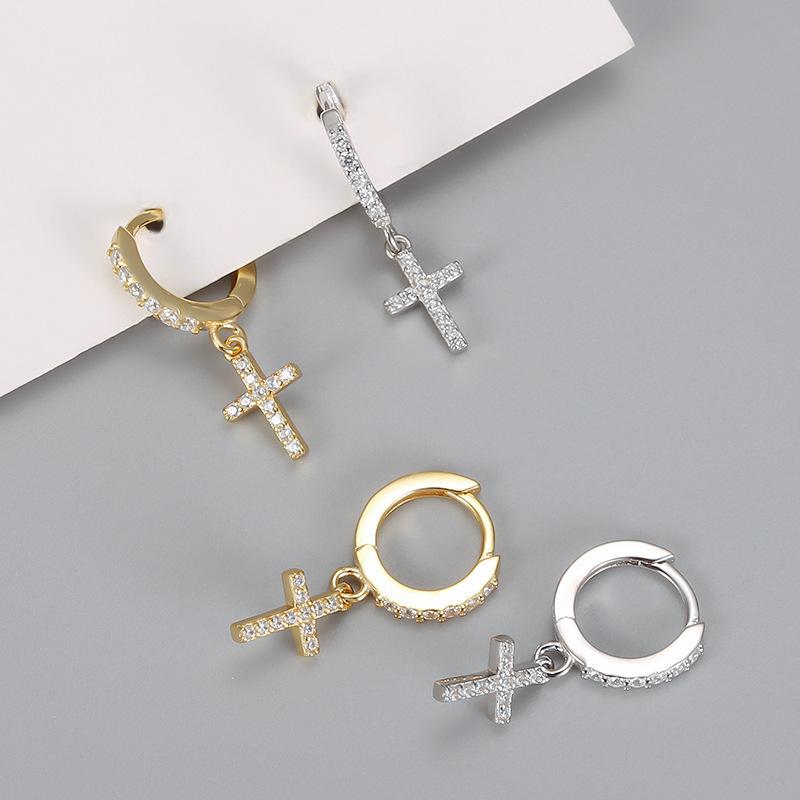 New 925 Sterling Silver Earrings Good Quality Cross Sparkle 5A Zircon for Women Fashion Jewelry Wedding Engagement Party Gifts