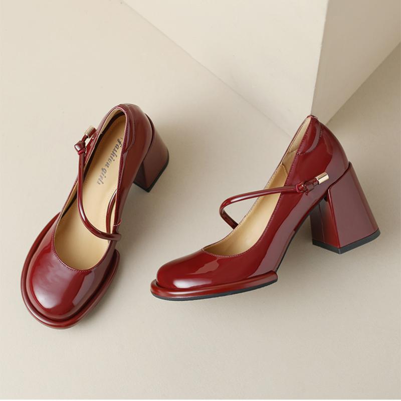 Fashion New Women Mary Janes Shoes Vintage Pumps Patent Leather Shoes High Heels Dress Shoes Black Shallow Boat Shoe Zapatos Mujer