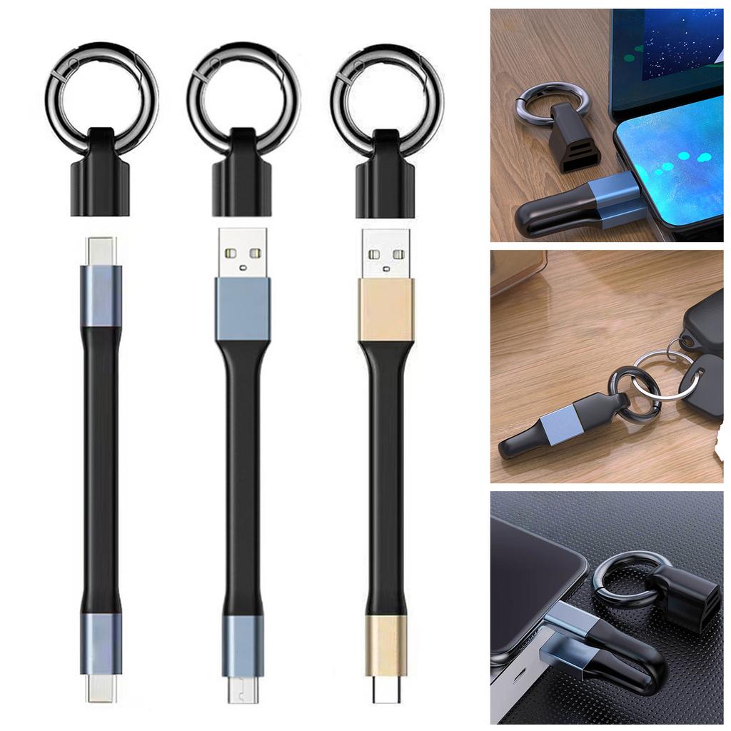 Kurzes USB Typ C Ladekabel mit Schlüsselanhänger 3A Schnellübertragung Stromkabel für tragbare Geräte