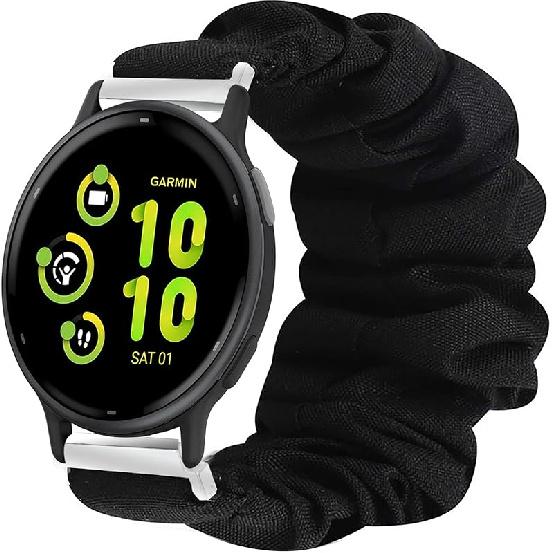 Compatible for Garmin Forerunner 165 Band, Lamshaw 20mm Fabric Elastic Scrunchie Elastic Women Replacement Straps Compatible with Garmin Vivoactive