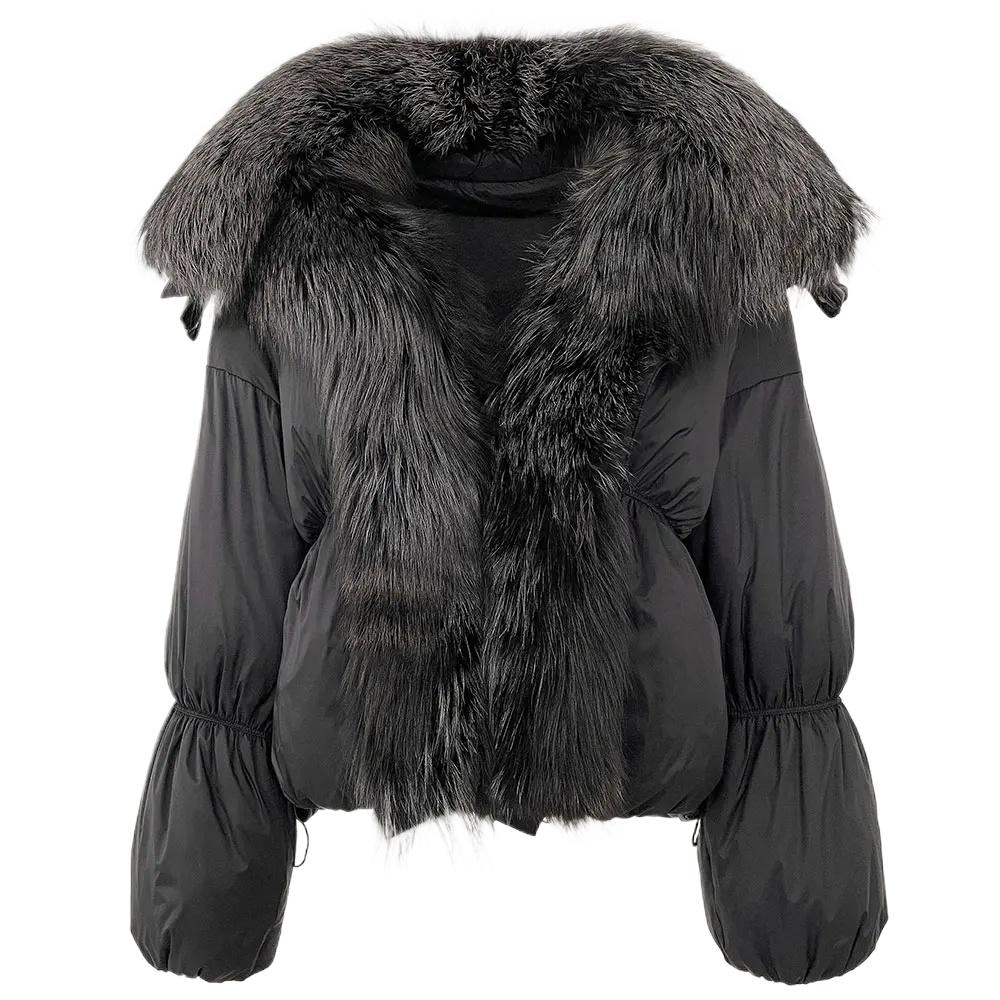 OFTBUY Winter Jacket Women Big Real Fox Raccoon Fur Collar Natural Warm Duck Down Coat Short Outerwear Streetwear Loose Casual