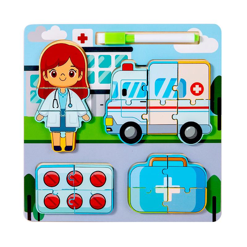 Professional Character Matching Three-dimensional Puzzle Drawing Board Two-in-one Children's Early Education Puzzle Enlightenment Wooden Puzzle