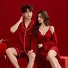 Couple pajamas wedding wedding high-end suspender morning robe birth year long sleeve ice silk red men and women dowry suit